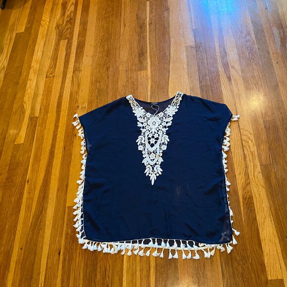 Navy Blue/Lace Swim Beach Pool Cover Up NWOT Size L/1X - Picture 5 of 7